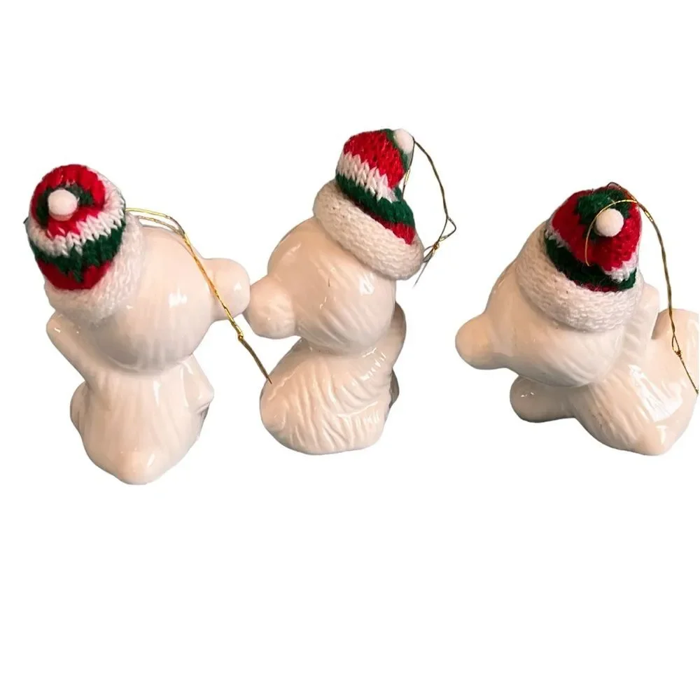 Vintage Teddy Bear Ceramic Ornaments Set of 3 Christmas Stocking Hate Red Green